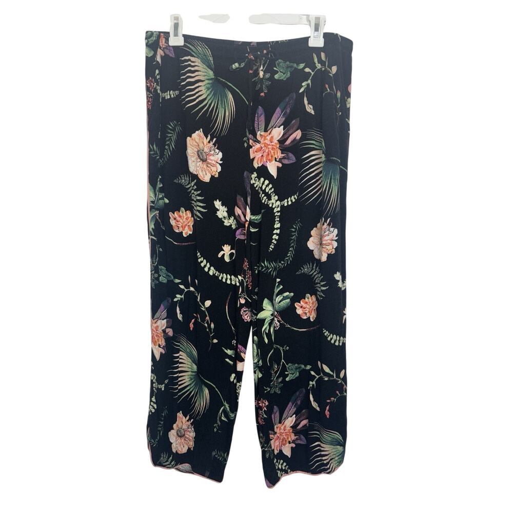 Soma Cool Nights Tropical Floral Piped Short Sleeve Top Pants PJ Set M/L - Picture 4 of 13